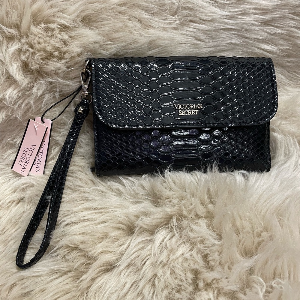 Victoria's Secret Black Python Wristlet Clutch